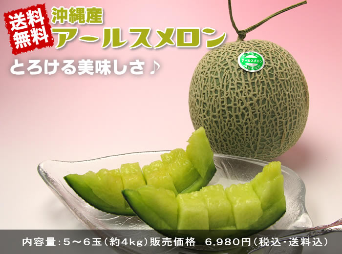 送料無料!沖縄産アールスメロン とろける美味しさ♪内容量:2〜3玉(約2kg)販売価格3,980円(税込・送料込)