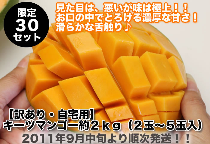 【訳あり・自宅用】キーツマンゴー約2kg(2玉〜5玉入)送料&手数料無料!!見た目は、悪いが、味は極上!!お口の中でとろける濃厚な甘さ!滑らかな舌触り♪是非一度ご賞味ください。