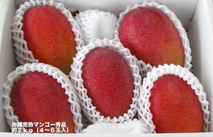 沖縄完熟マンゴー秀品約２kg（４〜６玉入）