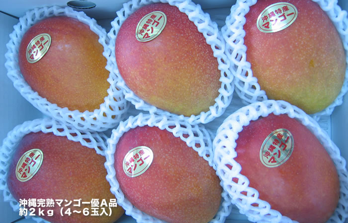 沖縄完熟マンゴー優品 約２kg（４〜７玉入）